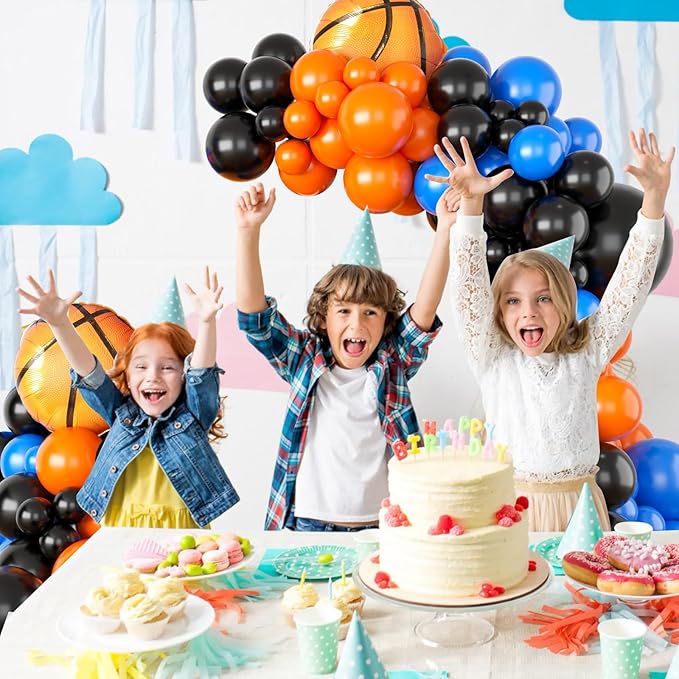Basketball Balloon Arch Garland Kit,Orange Black Blue Balloon Garland with Foil Balloon for Men Teen Kids Birthday Graduation Party Decorations,Basketball Sports Theme Party Decor Supplies