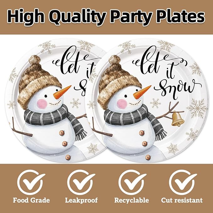 40Pcs Christmas Snowman Birthday Party Plates and Napkins for Kids Baby Shower Tableware Winter Snowflake Supplies Winter Snowman Birthday Party Decorations