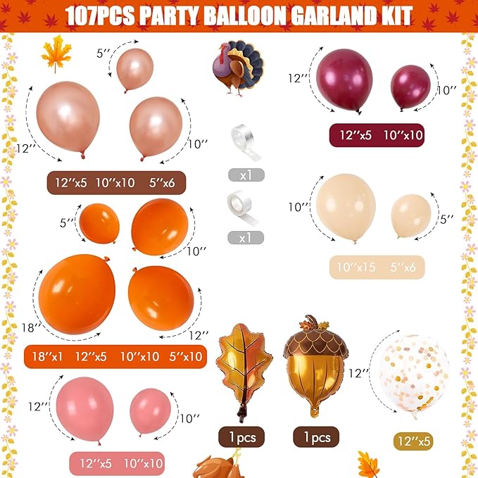 Fall Balloon Arch Kit, Autumn Birthday Party Decor Terracotta Orange Dusty Pink Balloon Garland Maple Acorn Foil Balloons for Thanksgiving Fall Harvest Birthday Bridal Shower Party Decorations