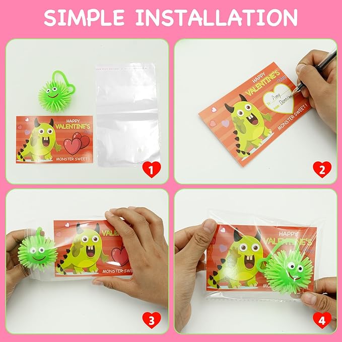 24 Pack Valentines Day Gifts for Kids, LED Puffer Balls with Valentines Cards for Kids Stress Relief Balls Bulk Glow In The Dark for Boys Girls Classroom Exchange Prizes Party Favors Toys