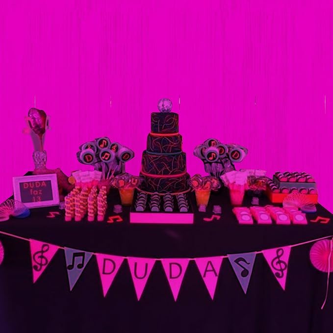 6 Pack 3.3Ft x 6.6Ft Hot Pink Glow in The Dark Foil Fringe Curtain Backdrop Party Supplies, Fluorescent Macaron Metallic Tinsel Foil Streamers Curtain Photo Booth for Neon Birthday Party Decorations