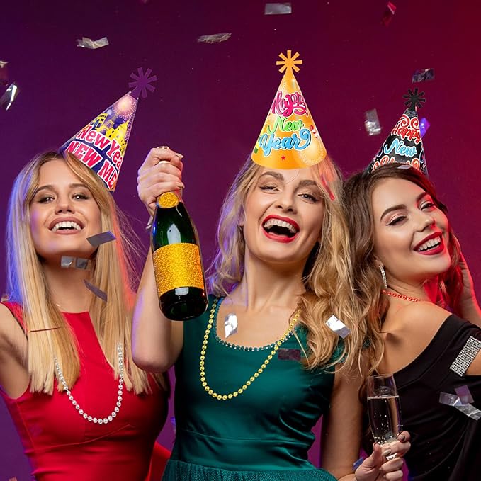 HOWAF Colorful New Years Eve Party Supplies 2026, Pack of 36 Happy New Year Decorations 2026 Kit, Happy New Year Headband New Years Eve Hats Noisemaker Bead Necklaces for NYE Party Favors
