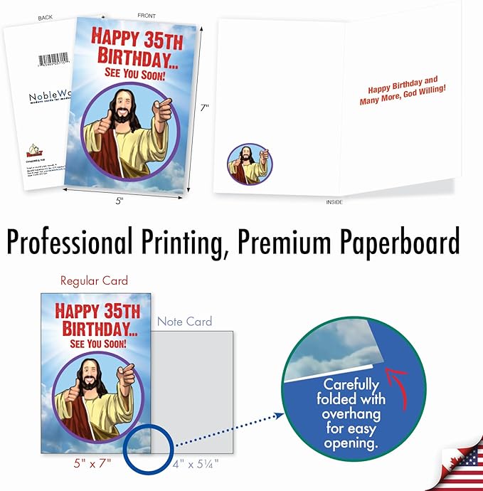 NobleWorks - Funny 35th Birthday Greeting Card - Joking God Humor Milestone, 35 Years Happy Bday Notecard with Envelope (1 Card) - See You Soon 35 C9402MBG