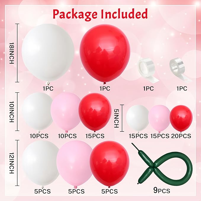 Cherry Balloon Arch Kit, 113 Pcs Red Pink Balloons Garland for Girls Cherry Birthday Berry 1st Birthday Decorations First Summer Fruit Party, Pink Baby Shower Cherries Party Wedding Valentine's Day