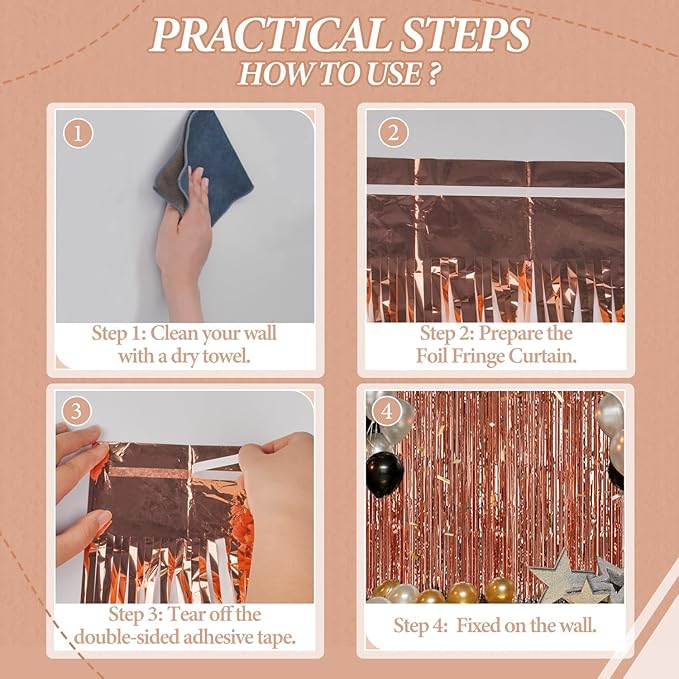 2 Pack Foil Fringe Backdrop - Rose Gold Shiny Tinsel Curtains for Party Decoration/Photo Booth Props - 3.3x6.6 FT Metallic Foil Backdrop for Birthday, Wedding, Graduation, Christmas.