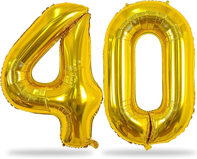 Gold Number 40 Birthday Balloons, 40 Inch Large Gold Mylar Foil Number 4 and 0 Balloons for Women, 40th Birthday Balloons for 40 Year Old Birthday Anniversary Party Decorations Supplies