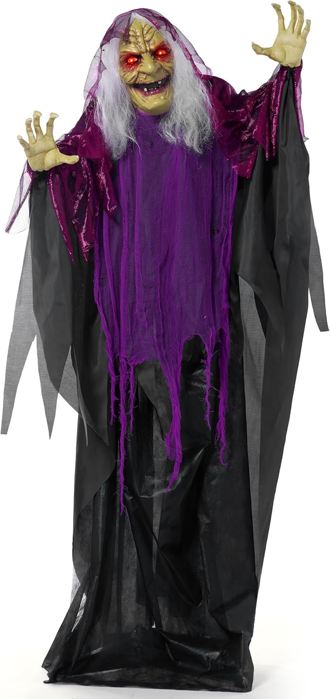 JOYIN 62" Halloween Witch Decorations Outdoor, Life Size Twirling Animatronics Ghost Decor with Sound and Light Radar Activation, Scary Haunted House Props for Indoor/Outside Party Garden Yard Lawn