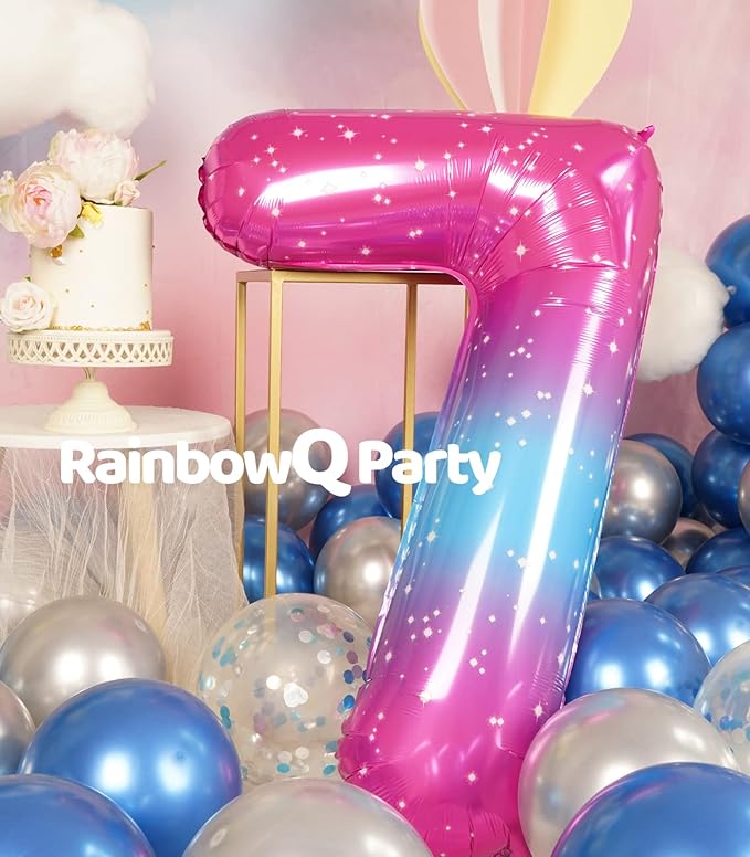 7 Balloon Number 40 Inch for Boy or Girl Big Starry 0-9 Foil Mylar Large 7 Number Balloon Happy 7th Birthday Party Anniversary Decorations Supplies