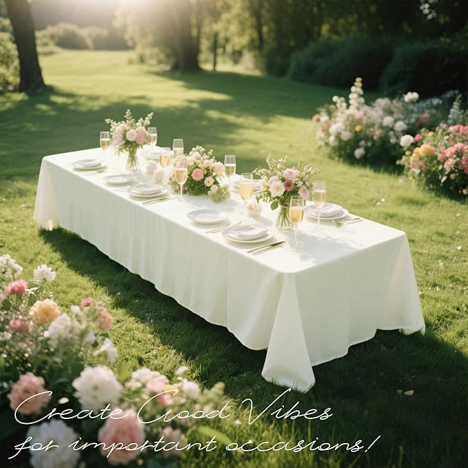 WIGENIUS 2 Pack Ivory Table Cloth Rectangle Tablecloths 70X120 Inch,Polyester Table Cloth for 8 Foot Rectangle Tables,Wrinkle Resistant Washable Fabric Table Covers for Party,Wedding Banquet