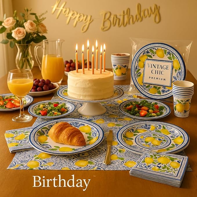 Elegant Disposable Tableware Set | 81 Pcs | Serves 20 Guests l 20 Extra Thick Paper Party Plates + 20 Cups + 20 Napkins + 1 Large Tablecloth | Perfect for Events, Baby Showers, Weddings & Picnics.