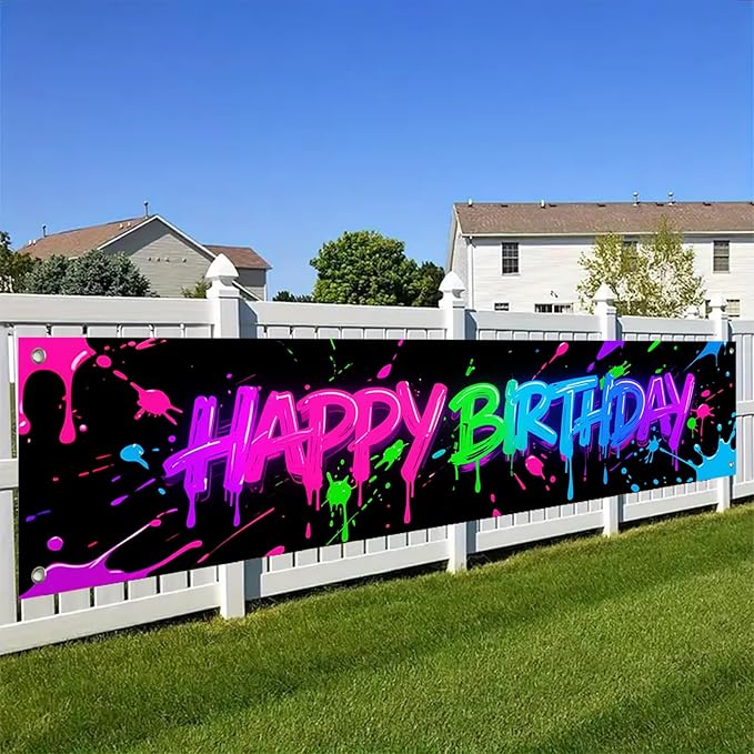 Happy Birthday Banner Colorful Graffiti Backdrop Banner 118 x 20 inchs Birthday Party Decorations Supplies for Boys and Girls Baby Shower Indoor Outdoor Party Decorations
