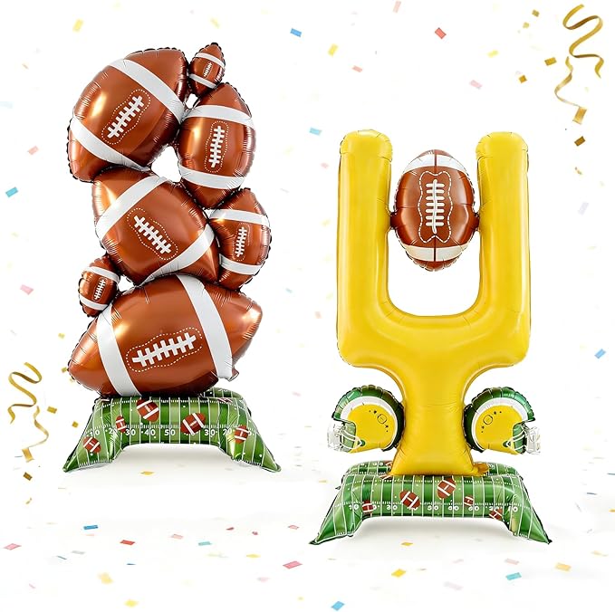 2-Piece Football Party Decoration Set - 5 ft Large Self Standing Football Foil Balloons, Suitable for Game Day Celebrations and Sports Themed Party Decorations (Football,Goal Post)