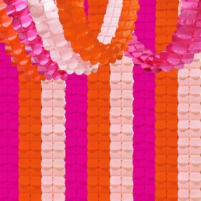 Pink and Orange Party Decorations - Garland Streamers Fall Birthday Party Decor, Baby Shower Paper Banners, Sunset Wedding Thanksgiving Bridal Graduation Autumn Backdrop Four-Leaf Clover Garsellen
