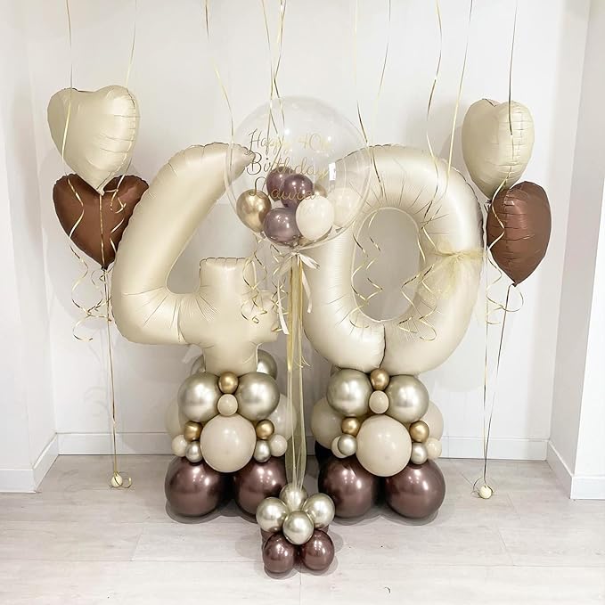Number 4 Balloon Beige,40 Inch Large Cream Foil 4 Helium Balloons for Boys Girls Birthday Anniversary Decorations