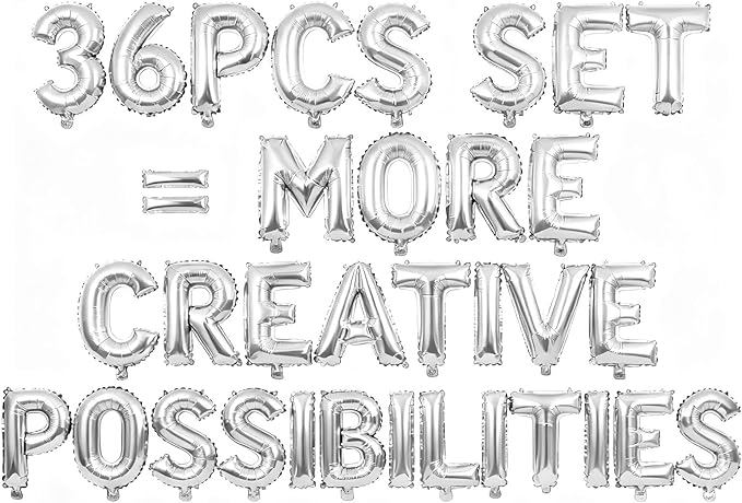 36 Pcs Silver Letter Balloons, Custom A-Z Set for Personalizing Names & Phrases Party Supplies Banners - with 1 Set ABEILMNOPS for Wedding/Birthdays/Annivs/Grads Party Decoration Banner Custom Phrase
