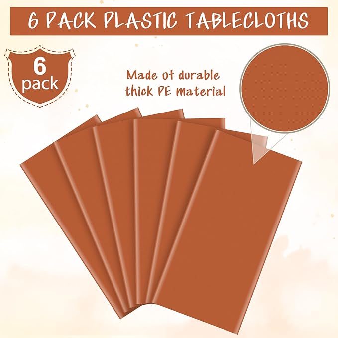 6Pcs Orange Tablecloths for Rectangle Tables,Disposable Plastic Table Cloth,Waterproof Table Cover for Fall Thanksgiving Harvest Birthdays Weddings Party Decorations,54 x 108 Inch