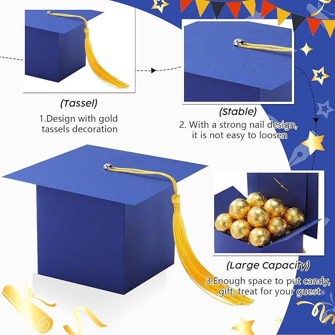 TaoBary 12 Pieces Graduation Candy Box Graduation Decorations Party Gift Boxes Graduate Cap Box Candy Chocolate Cookie Supplies for Ceremony Party(Royal Blue)