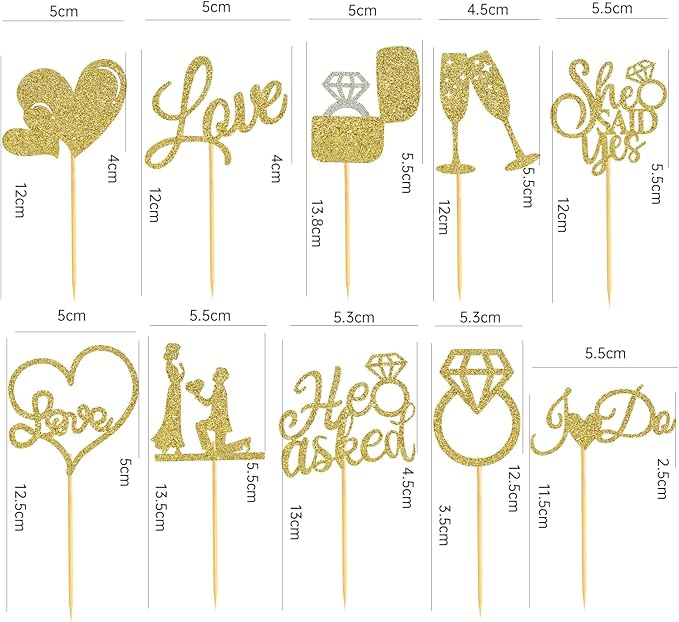 60 Pcs He Asked She Said Yes Cupcake Toppers,Engagement Cupcake Toppers Glitter Diamond Ring Heart Love I Do Cupcake Picks for Engagement Wedding Party Cake Decorations,Gold