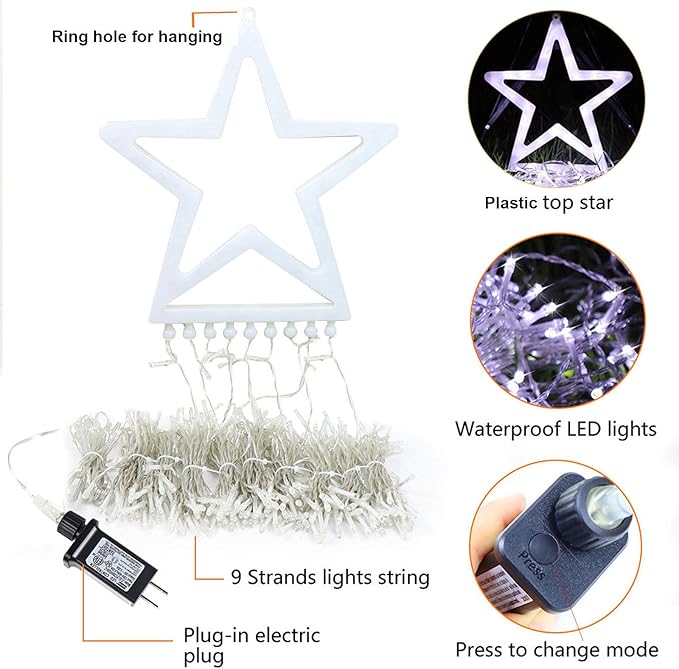 Christmas Decorations, Christmas Star Lights, 320 LED 16.4Ft Christmas Tree Toppers String Lights [8 Modes& Waterproof] for Halloween New Year Holiday Birthday (White)