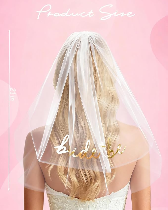 Bride to Be Wedding Veil Bachelorette Party Favors Accessories, White Bridal Shower Gifts for Bride Decorations Short Headband Engagement Gifts for Women