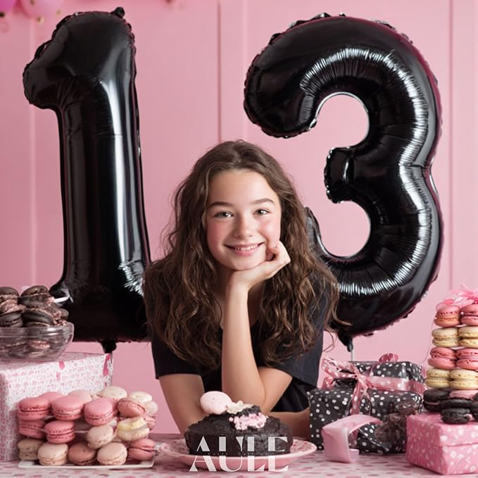 AULE 40 Inch Jumbo Black Foil Mylar Number Balloons for Boy Girl 13th Birthday Party Decorations 13 Years Old Anniversary Party Supplies