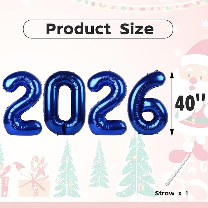 Number 2026 Balloons, 40 Inch Number Balloons, New Years Decorations, 2026 Navy Blue Balloon for Graduation Happy New Year and 2 6 20 26 Birthday Parties