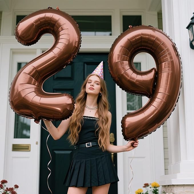 40 Inch Dark Brown Balloon Number 29,Chocolate Jumbo Mylar Foil Helium Balloon for 29th Digital Balloons for Birthday Party,Wedding Anniversary Party Decorations