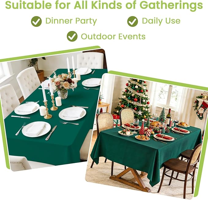 Mulbozy Dark Green Plastic Table Cloth Disposable 4 Pack, 54 × 108 Inch Tablecloths Rectangle, Green Plastic Table Cover for Party Decor