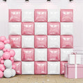 Pearl Pink and White Double Sided Square Foil Balloons Wall,19 Inches Chrome Foil Balloons Tunnel Arch Kit for Girls Bachelorette,Anniversary,Wedding,Valentines Day Decorations