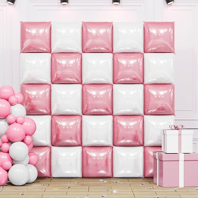 Pearl Pink and White Double Sided Square Foil Balloons Wall,19 Inches Chrome Foil Balloons Tunnel Arch Kit for Girls Bachelorette,Anniversary,Wedding,Valentines Day Decorations