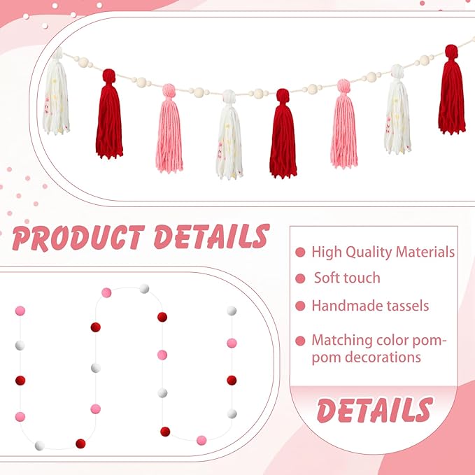 139 Pcs Felt DIY Custom Banner Kit Include 104 Letters 18 Swallowtail Flags 15 Pennants 2 Pcs Pom Pom Garland Tassel Pompom Decoration for Home Baby Shower Birthday(Valentine's Pink)