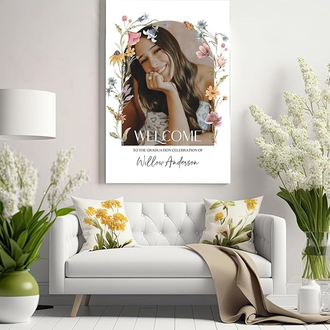 My4gifts Graduation Party Welcome Sign with Photo, Greenery Grad Poster, Personalized Graduation Decor, Class of 2025 Welcome Board, Senior Party Sign, Custom Grad Celebration Sign - 21