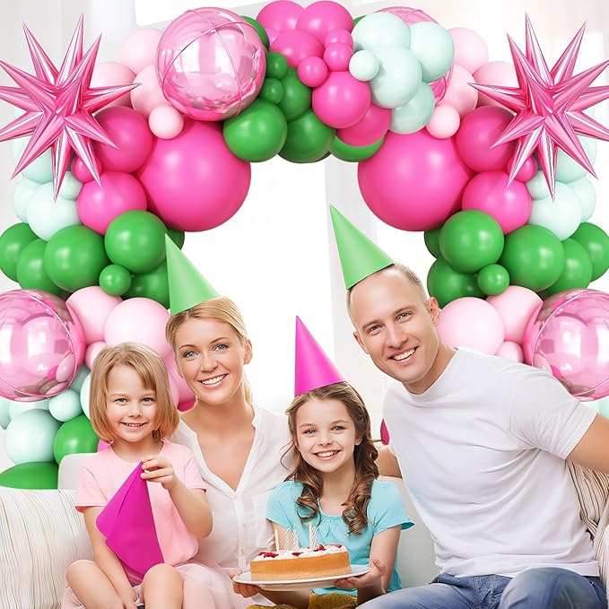Pink Green Balloon Arch Garland Kit with Star Foil Balloons 4D Round Ball Balloons for Woodland Baby Shower Wedding Tropical Safari Birthday Party Decorations