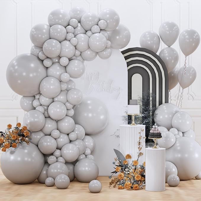 PartyWoo Gray Balloons 155pcs Different Sizes Pack of 18 12 10 5 Inch Matte Gray Latex Balloon Arch Kit Garland for Baby Shower Graduation Wedding Anniversary Birthday Party Decorations Gray-Y71