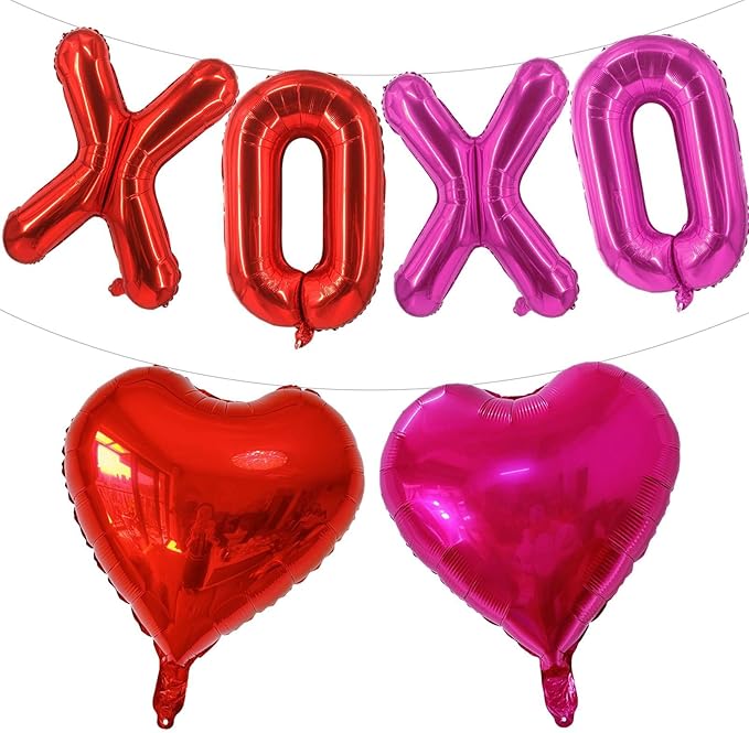 Valentines Day Decorations XOXO Balloons 18 Inch Heart Balloons for Valentines Day Galentines Day Wedding Party Decorations
