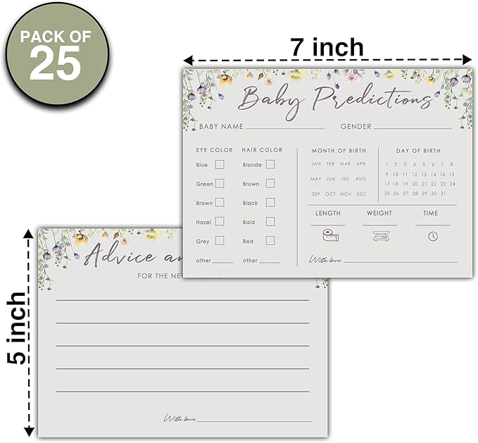 Baby Predictions and Advice Cards, 5" x 7" Minimalism Baby Shower Predictions Cards, Daily Party Games & Activities Favors for Newparents - G03