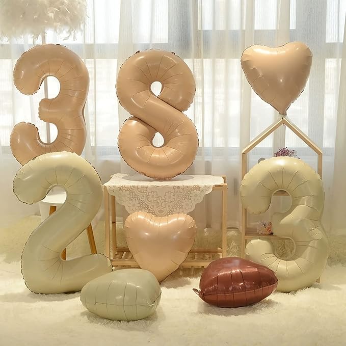 Number 5 Balloon, 5 Balloon, Number Balloons 40 Inch, Beige Large Big Foil Number Balloons for Birthday Party Graduation Wedding Anniversary Baby Shower Bachelorette Decoration Supplies