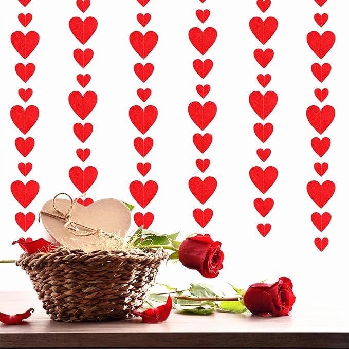 Valentines-Day Party Decorations Red Heart-Garland - 52ft Special Night Galentines Hanging Streamers Banner,Girl Romantic Wedding Anniversary Baby Bridal Shower Engagement Mohters Decor Panduola