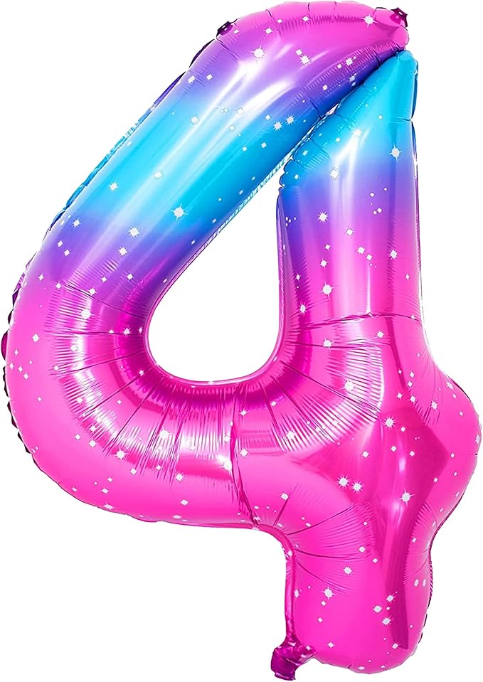 KatchOn Giant Rainbow 4 Balloon Number - 40 Inch | Pink Blue Number 4 Balloons for Birthdays | Number 4 Galaxy balloon for 4th Birthday Decorations Party | 4th Birthday balloons | Four Balloon Number