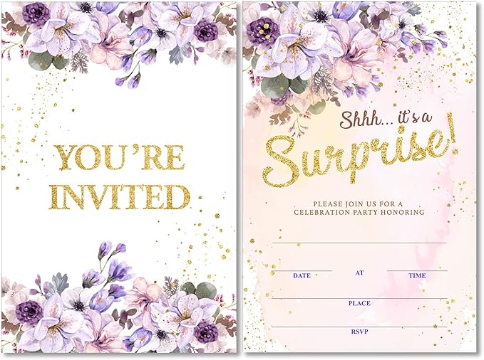 Soiceu Floral Surprise Birthday Party Invitations with Envelopes Set of 20 Pink Gold It's a Surprise Birthday Party Invites for Women