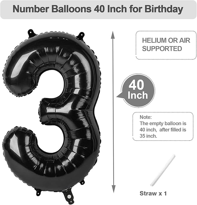 Number 23 Balloons, Balloons for Man Woman 23th Black Birthday Party Decoration, 40 Inch Foil Number Ballon for 23, 32 Anniversary, Bridal Shower, Graduation, Halloween, New Year