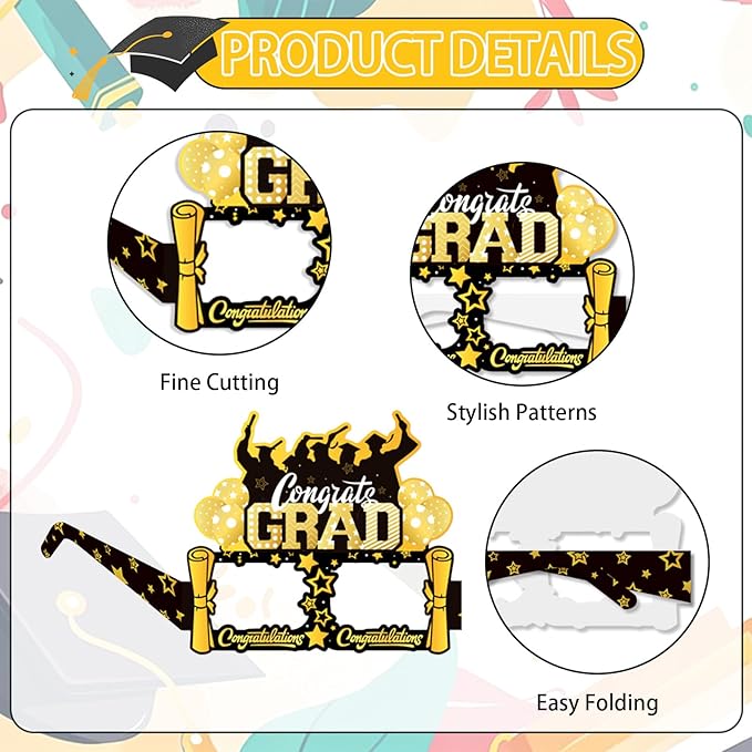 16PCS Graduation Glasses, 2026 Graduation Paper Eyeglasses Photo Booth Props for Class of 2026 Grad Party Supplies