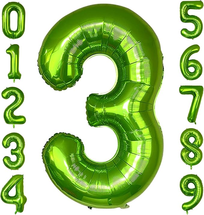 40 Inch Green Number Balloon 3, Large Number Foil Balloons Mylar for Girl Boy Birthday Party Celebration Decorations Supplies, Digital Balloons for Wedding Anniversary Events Decorations