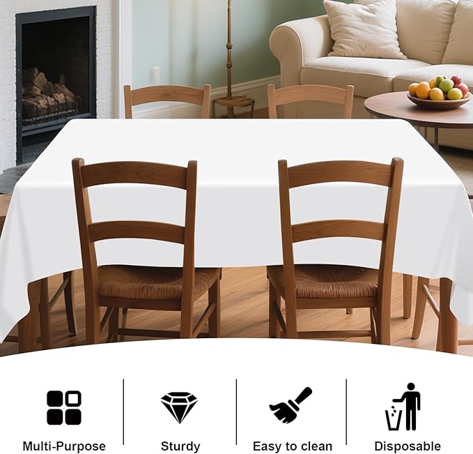 12 Pack Premium White Plastic Table Cloth -70 X 120 Inch Rectangle Tablecloth, Disposable Tablecloth Plastic Table Cover for Parties (12, White, 70" X 120" Rectangle)
