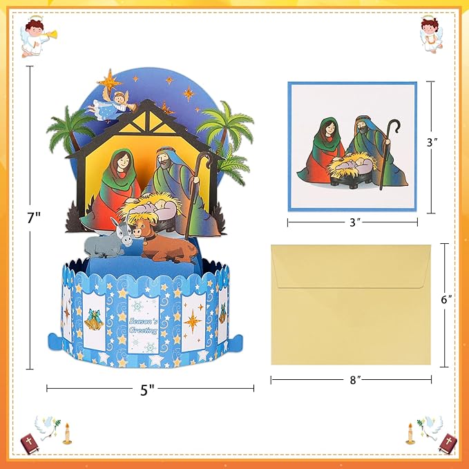 FaCraft Religious Nativity Pop Up Christmas Cards, 3D Pop Up Christmas Cards Gift Jesus Christ Birth Scene Decoration with Envelope, Blank Note, for Family Friends Kids