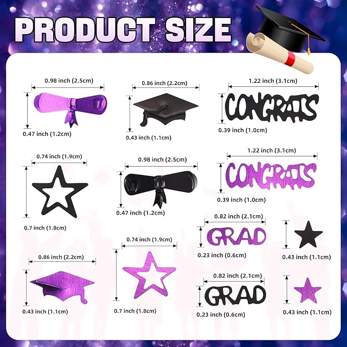 Purple and Black Graduation Confetti 2026, 1000 Pcs Congrats Grad Confetti Class of 2026 Party Table Centerpiece for Graduation Party Decorations