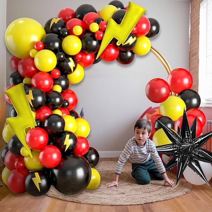 Red Black Yellow Balloon Garland Arch Kit,Fun Theme Birthday Party Decorations,Colorful Character Theme Latex Balloon Arch For Cartoon Ball Baby Shower Birthday Party Supplies