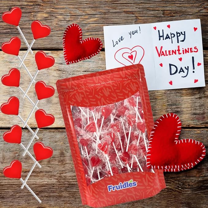 Fruidles 300-Pack Lollipops Mini Red Heart Shaped Strawberry Flavored Lollipop, Individually Wrapped, 5g Lollipops 5 Pounds Bulk
