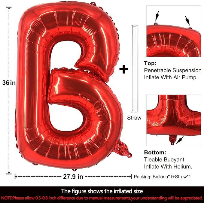 Lovoir 40 Inch Large Red Letter B Balloons Big Size Jumbo Mylar Foil Helium Balloon for Birthday Party Celebration Decorations Alphabet Red B
