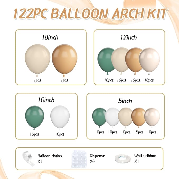 Sage Green Balloon Arch Kit,122Pcs Green Sand White Nude Apricot Matte Neutral Balloons for Baby Shower Boho Wedding Bridal Engagement Gender Reveal Anniversary Graduation Birthday Party Decorations